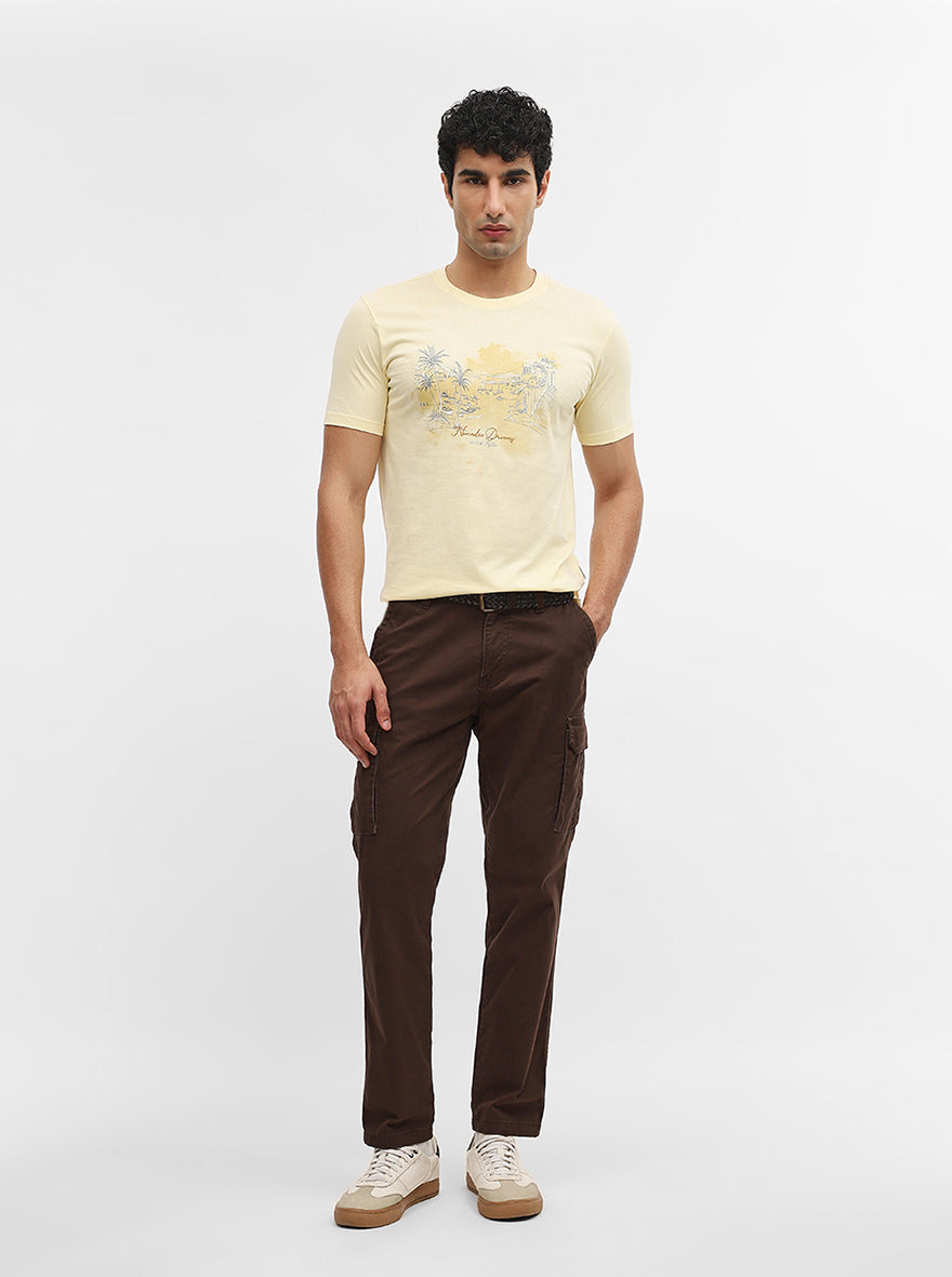 Mustard Printed Slim Fit T-Shirt | Greenfibre