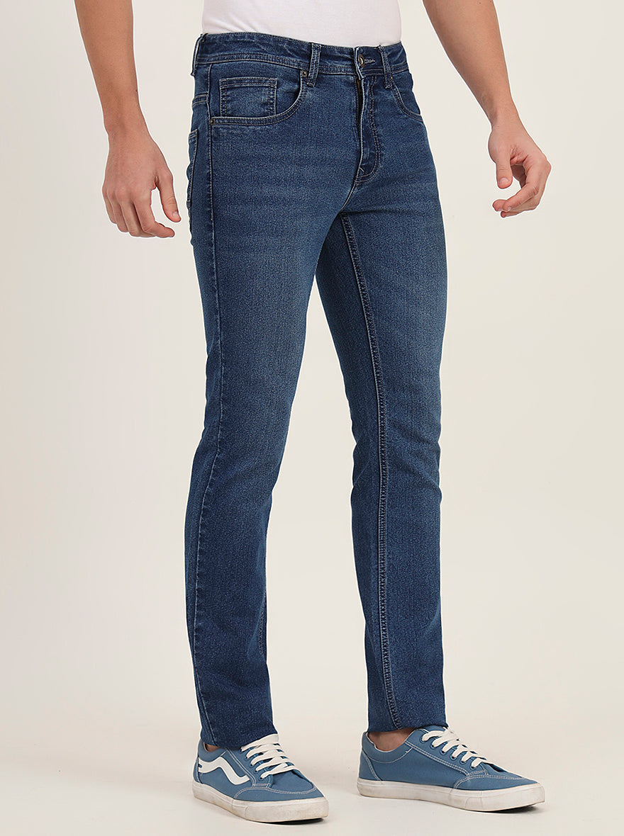 Mid Blue Washed Narrow Fit Jeans | Greenfibre