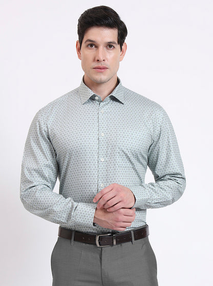 Pista Green Printed Regular Fit Formal Shirt | JadeBlue