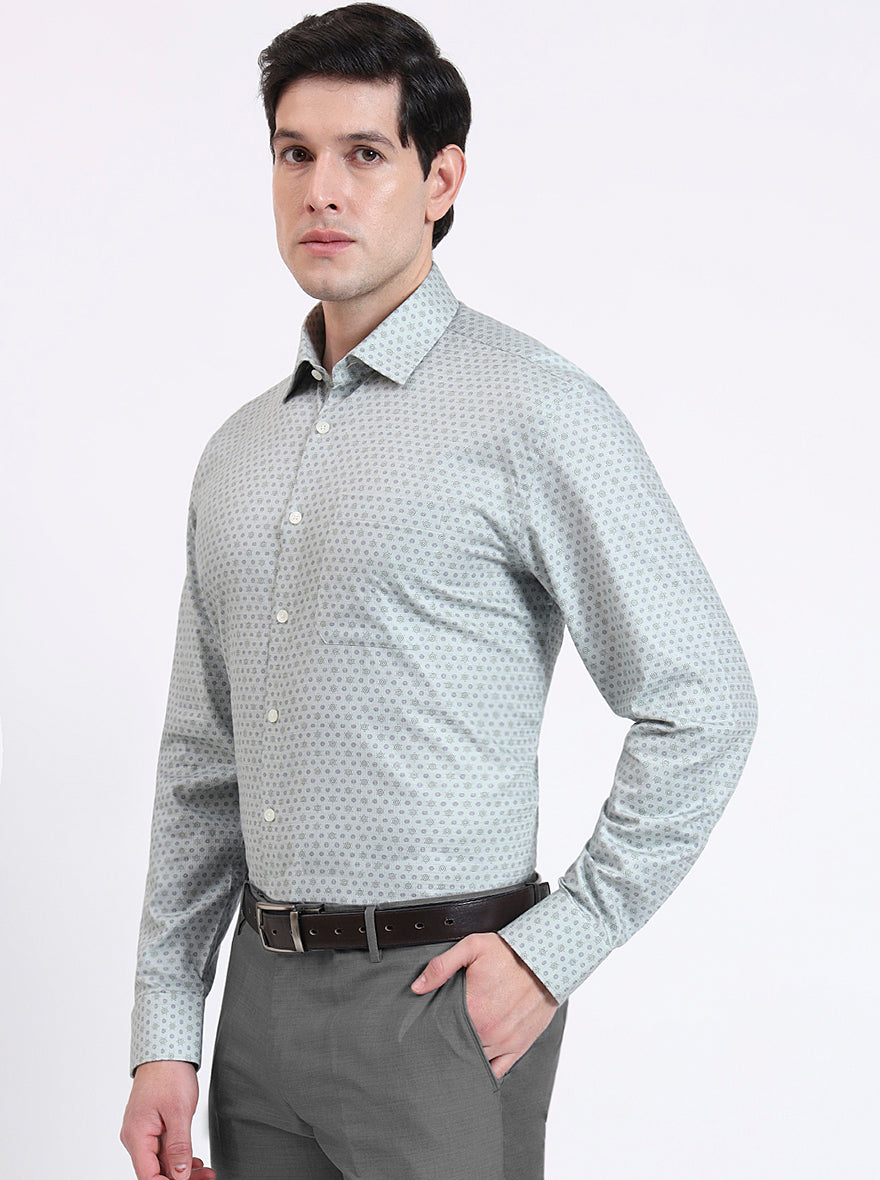 Pista Green Printed Regular Fit Formal Shirt | JadeBlue