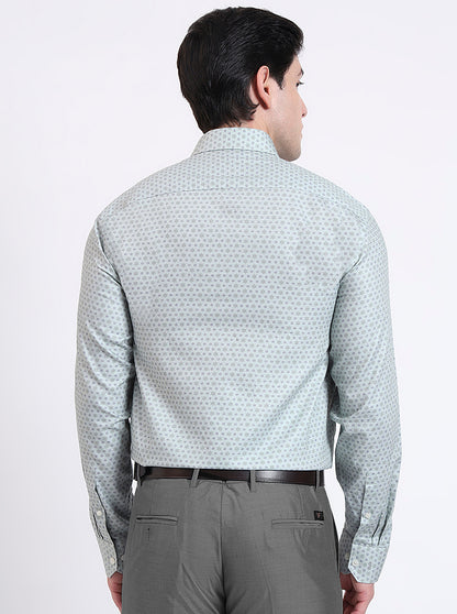 Pista Green Printed Regular Fit Formal Shirt | JadeBlue