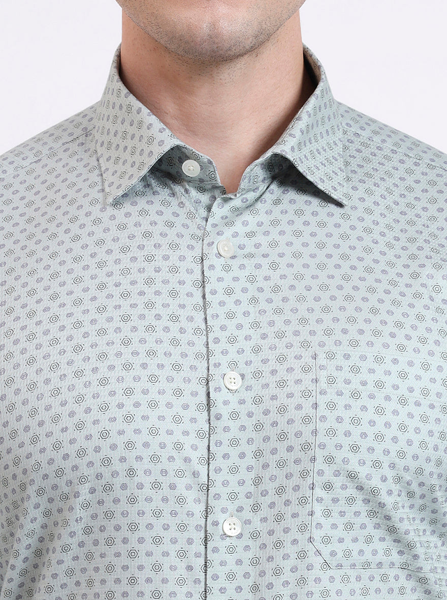 Pista Green Printed Regular Fit Formal Shirt | JadeBlue