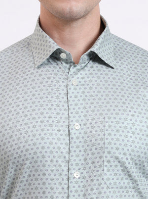 Pista Green Printed Regular Fit Formal Shirt | JadeBlue