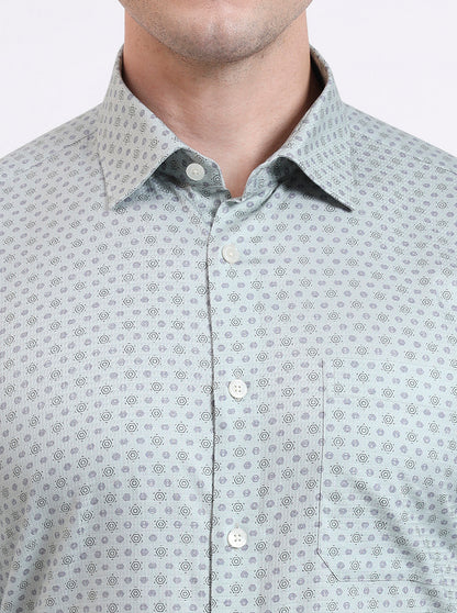 Pista Green Printed Regular Fit Formal Shirt | JadeBlue