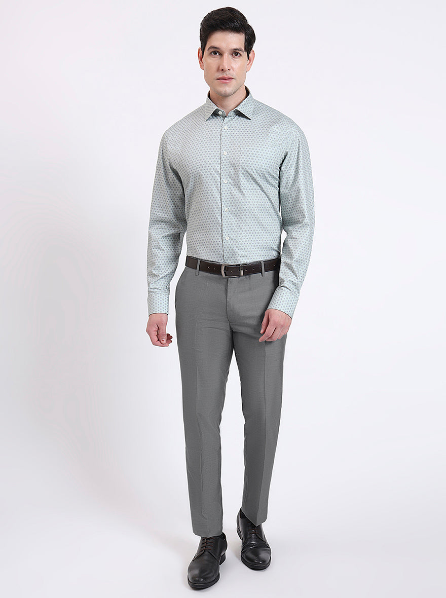 Pista Green Printed Regular Fit Formal Shirt | JadeBlue