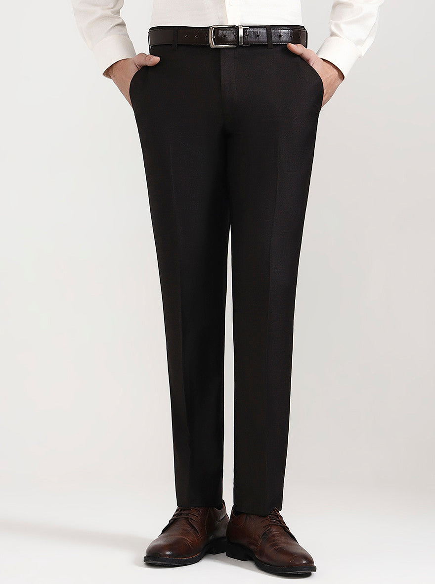 Brown Solid Regular Fit Formal Trouser | JadeBlue