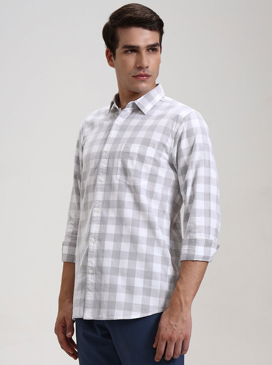 Grey Checked Slim Fit Casual Shirt | JadeBlue
