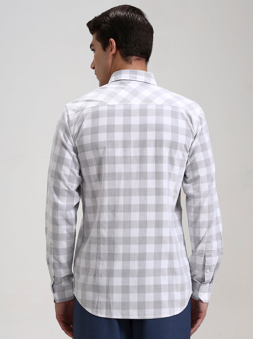 Grey Checked Slim Fit Casual Shirt | JadeBlue