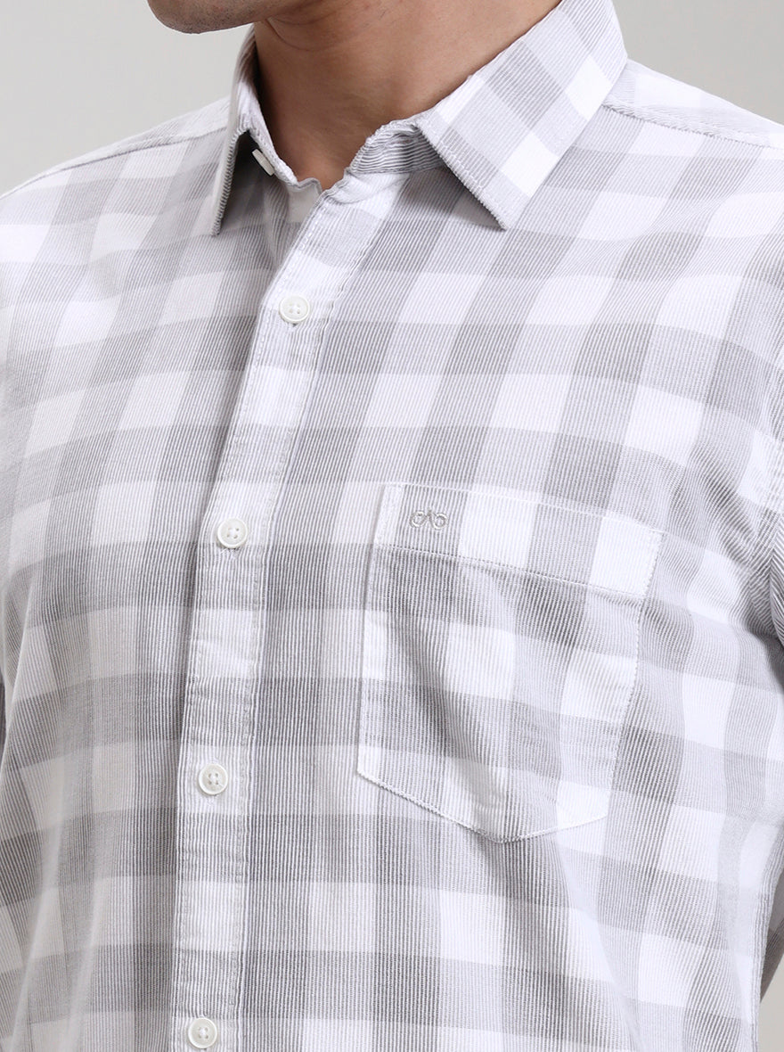 Grey Checked Slim Fit Casual Shirt | JadeBlue