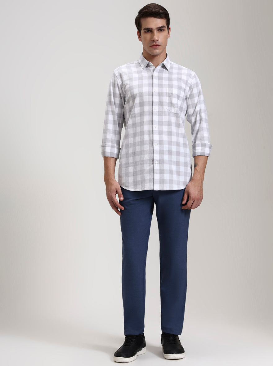 Grey Checked Slim Fit Casual Shirt | JadeBlue