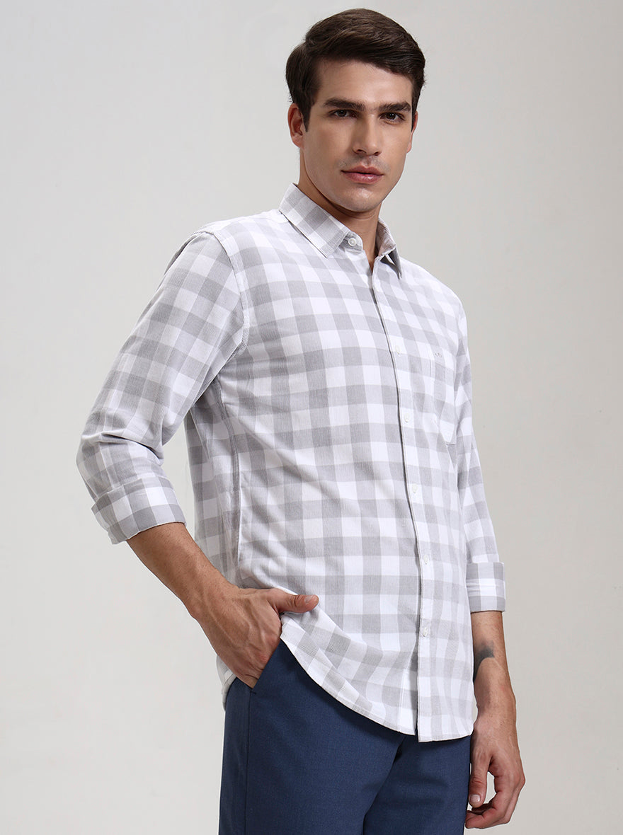 Grey Checked Slim Fit Casual Shirt | JadeBlue