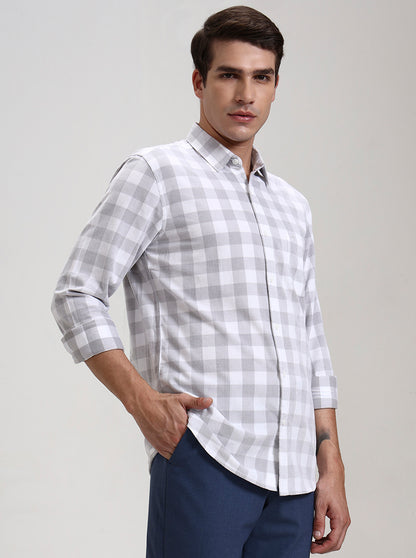 Grey Checked Slim Fit Casual Shirt | JadeBlue