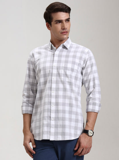 Grey Checked Slim Fit Casual Shirt | JadeBlue