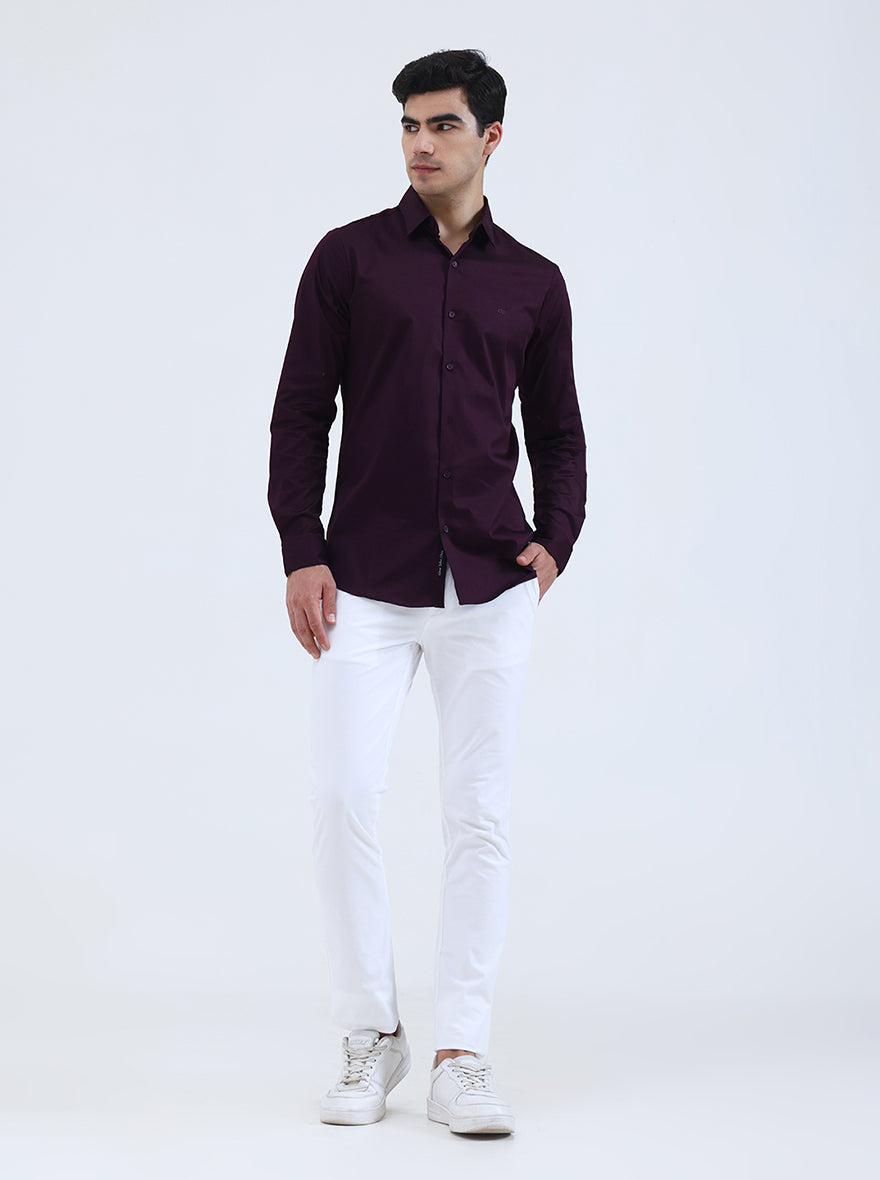White Solid Super Slim Fit Casual Trouser | Greenfibre
