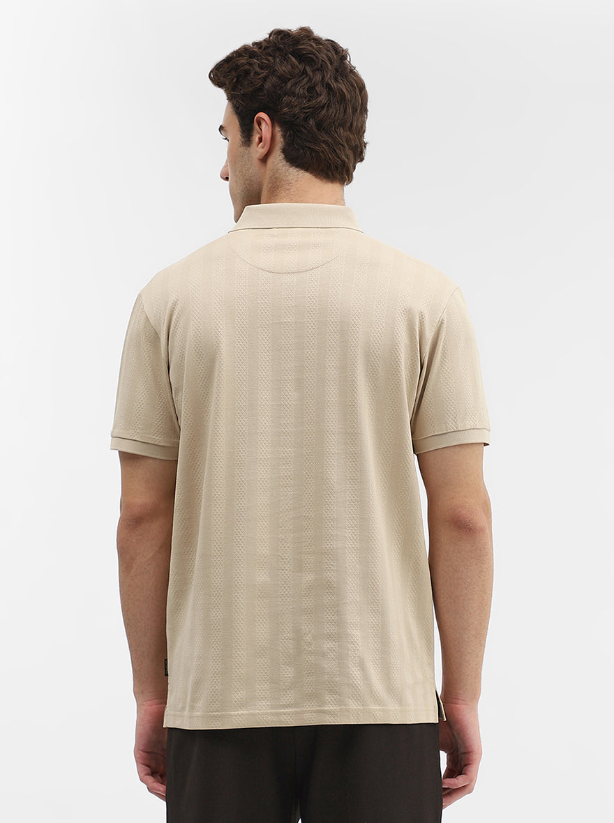 Beige Jaquard Slim Fit Polo T-Shirt | JadeBlue