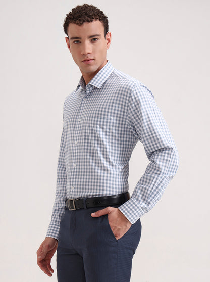 White & Blue Checked Regular Fit Formal Shirt | JadeBlue