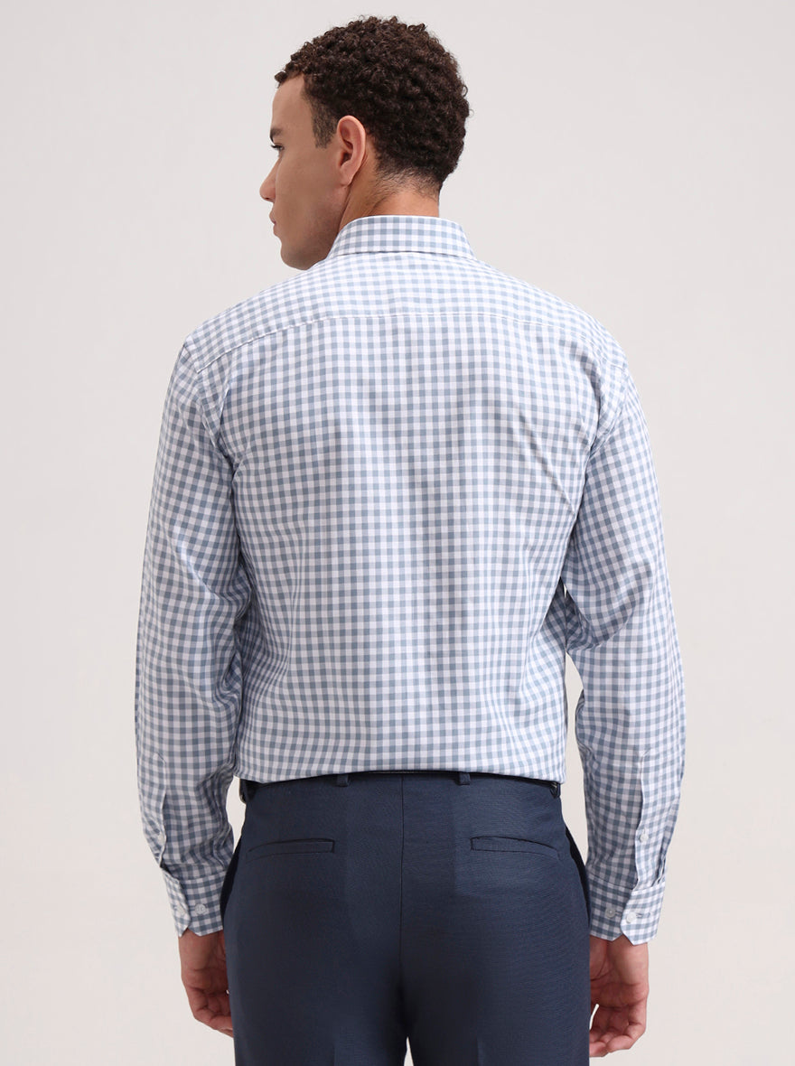 White & Blue Checked Regular Fit Formal Shirt | JadeBlue