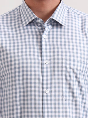 White & Blue Checked Regular Fit Formal Shirt | JadeBlue