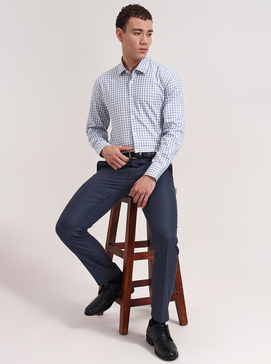 White & Blue Checked Regular Fit Formal Shirt | JadeBlue