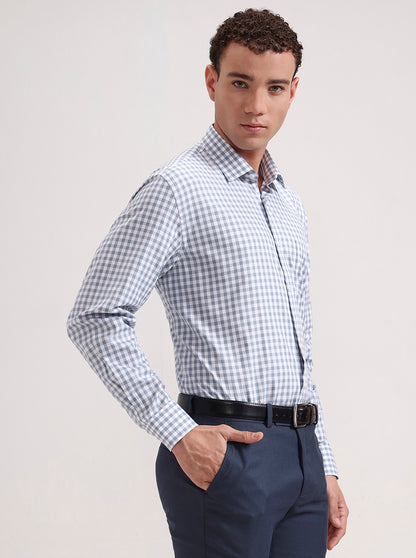 White & Blue Checked Regular Fit Formal Shirt | JadeBlue