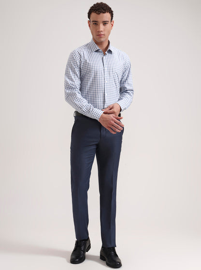 White & Blue Checked Regular Fit Formal Shirt | JadeBlue