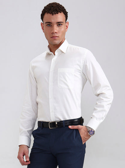 Off-White Solid Regular Fit Formal Shirt | JadeBlue
