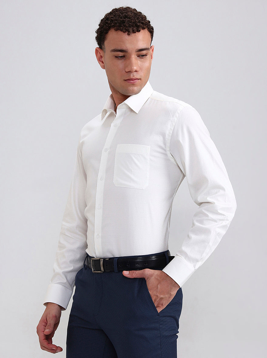 Off-White Solid Regular Fit Formal Shirt | JadeBlue