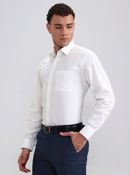 Off-White Solid Regular Fit Formal Shirt | JadeBlue