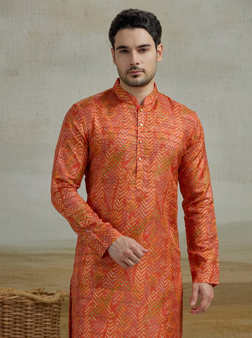 Orange Printed Kurta | The Kurta Company