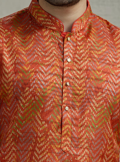 Orange Printed Kurta | The Kurta Company