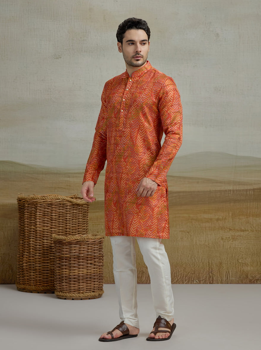 Orange Printed Kurta | The Kurta Company