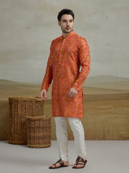 Orange Printed Kurta | The Kurta Company