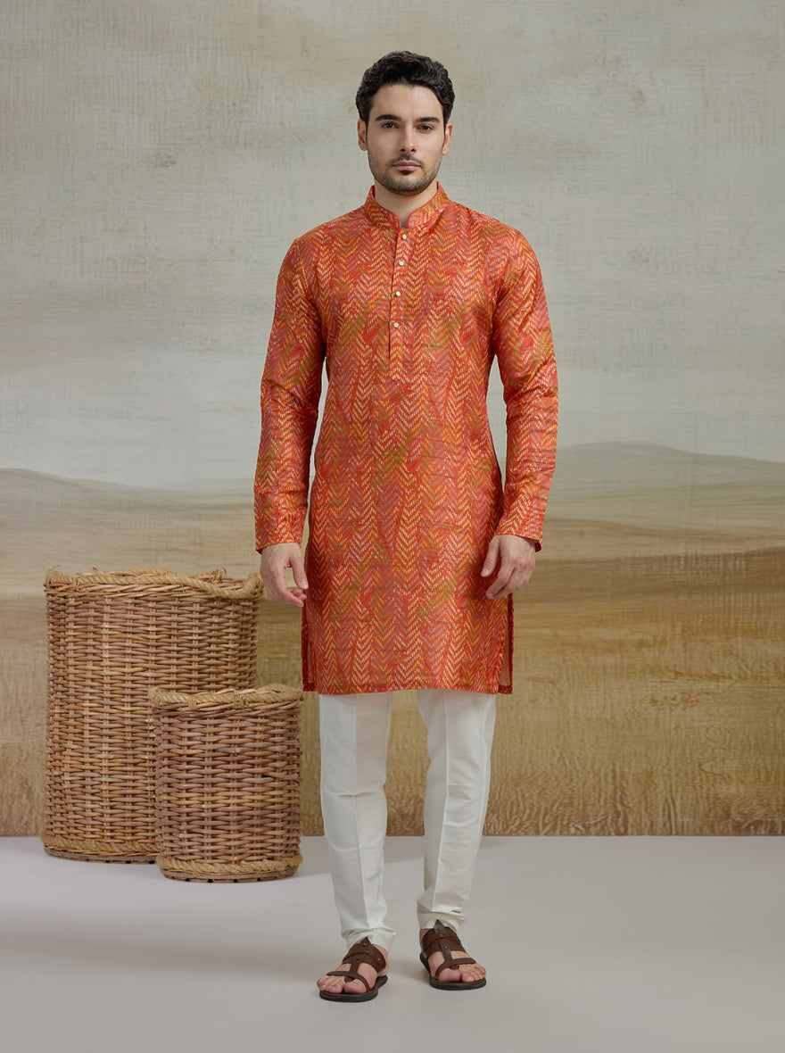 Orange Printed Kurta | The Kurta Company