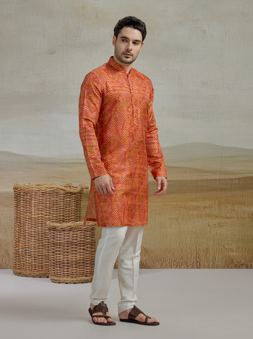 Orange Printed Kurta | The Kurta Company