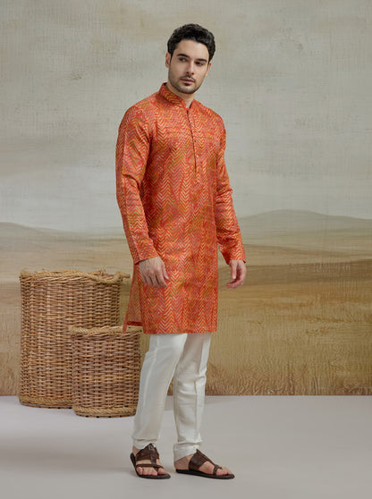 Orange Printed Kurta | The Kurta Company