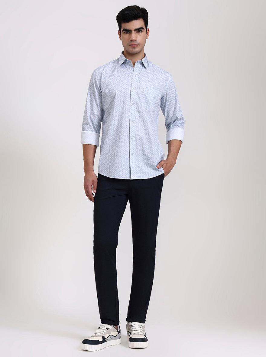 Blue Printed Smart Fit Semi Casual Shirt | Greenfibre