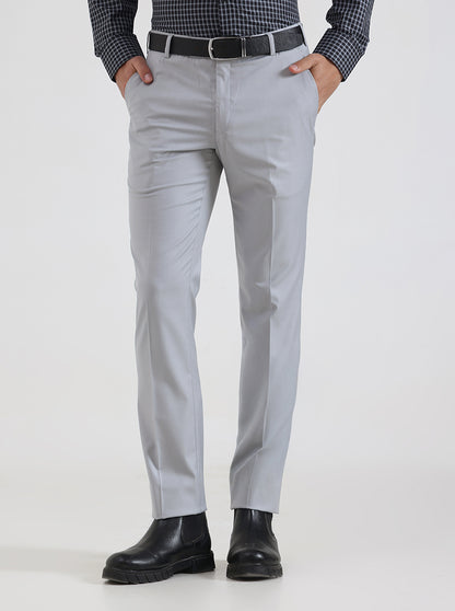 Light Grey Solid Slim Fit Formal Trouser | Metal