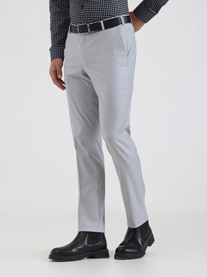 Light Grey Solid Slim Fit Formal Trouser | Metal