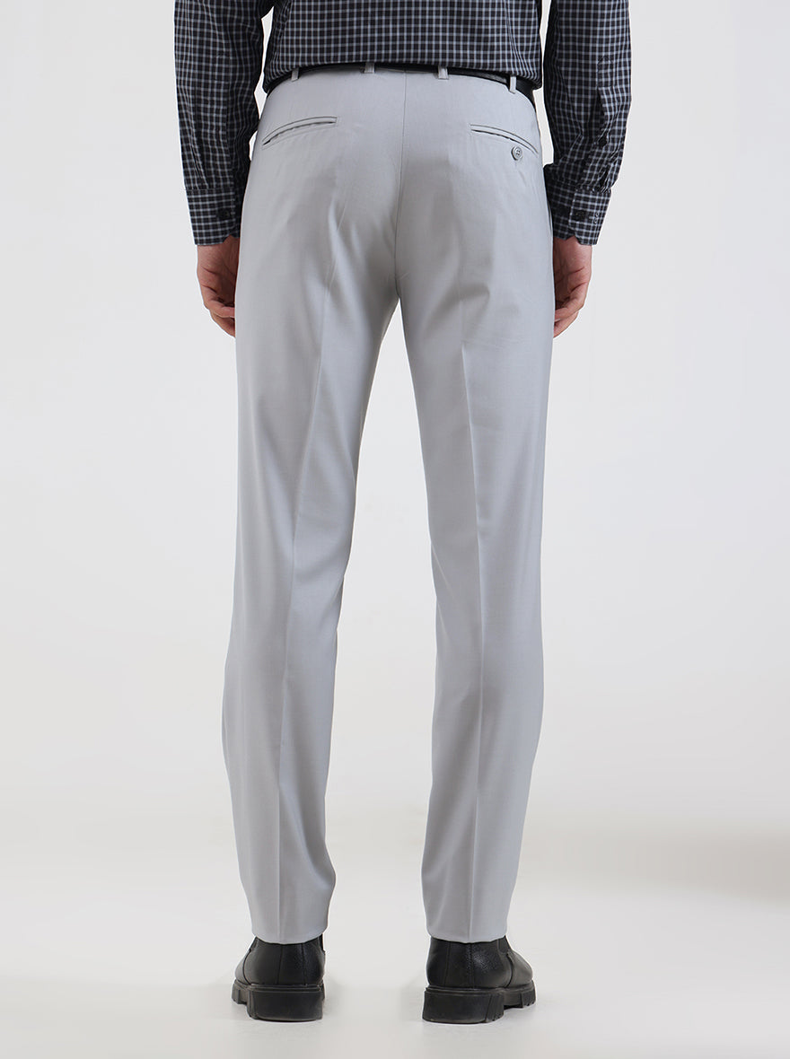 Light Grey Solid Slim Fit Formal Trouser | Metal