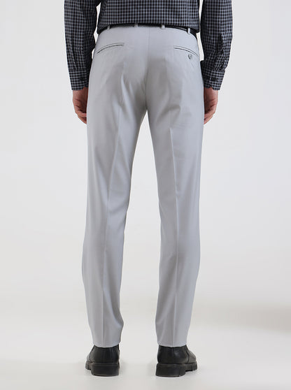 Light Grey Solid Slim Fit Formal Trouser | Metal