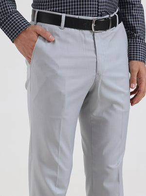 Light Grey Solid Slim Fit Formal Trouser | Metal