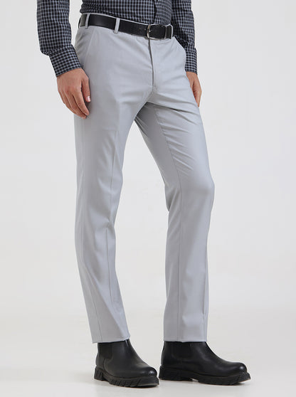 Light Grey Solid Slim Fit Formal Trouser | Metal
