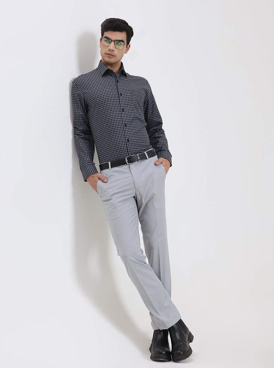 Light Grey Solid Slim Fit Formal Trouser | Metal