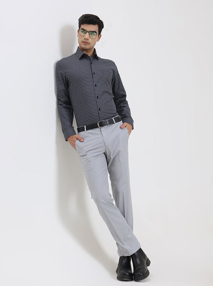 Light Grey Solid Slim Fit Formal Trouser | Metal