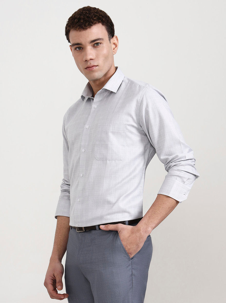 Grey Checked Slim Fit Formal Shirt | Greenfibre
