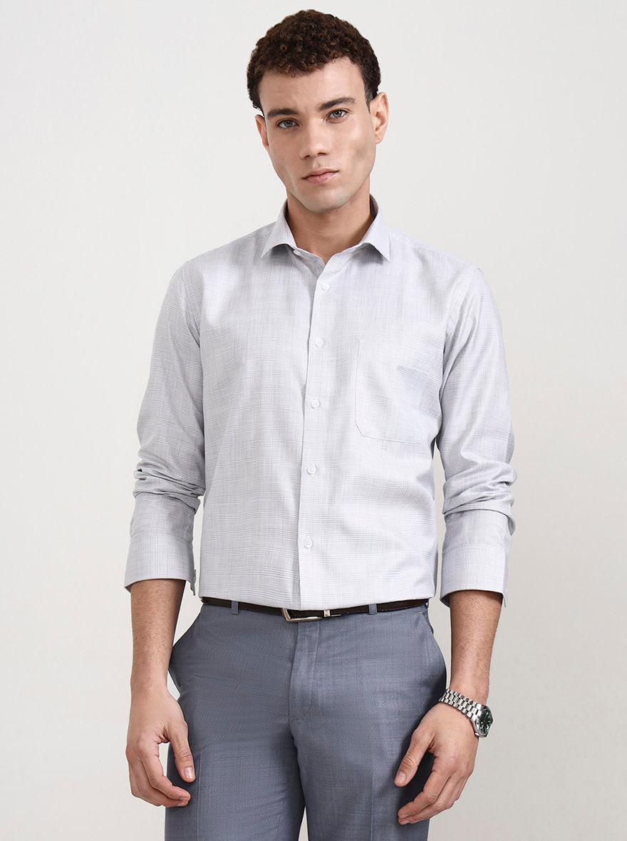Grey Checked Slim Fit Formal Shirt | Greenfibre