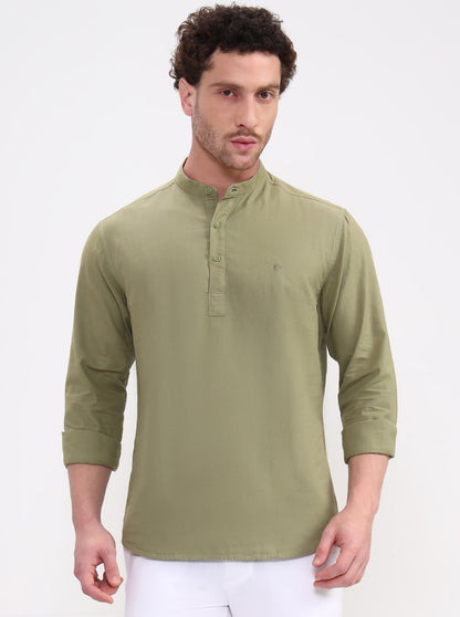 Green Solid Slim Fit Casual Shirt | Greenfibre
