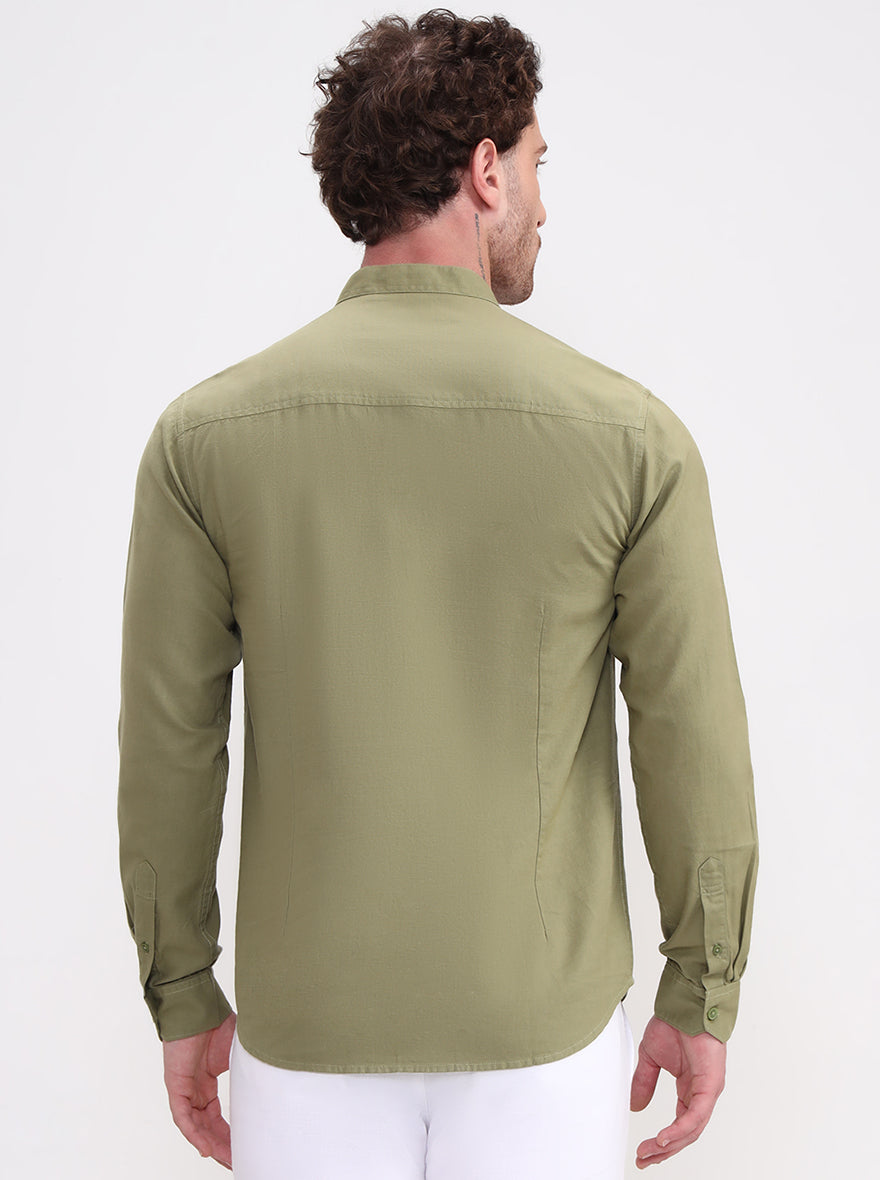 Green Solid Slim Fit Casual Shirt | Greenfibre