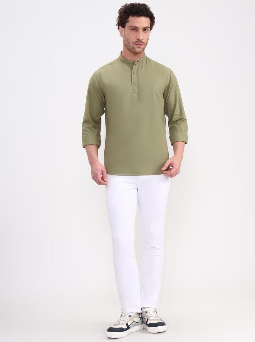 Green Solid Slim Fit Casual Shirt | Greenfibre