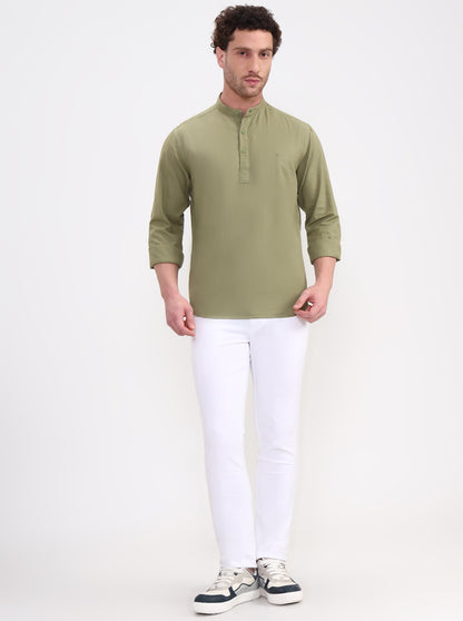 Green Solid Slim Fit Casual Shirt | Greenfibre